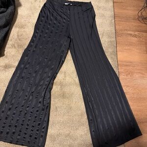 Zara Black Wide-Leg Textured Stripe Pants